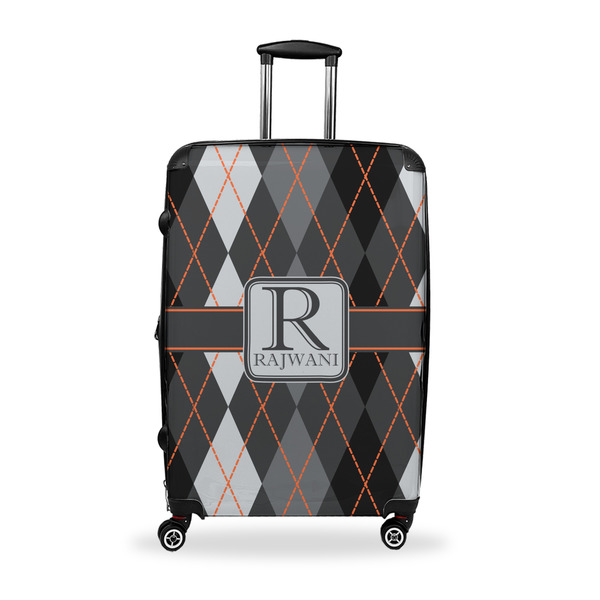 Custom Modern Chic Argyle Suitcase - 28" Large - Checked w/ Name and Initial