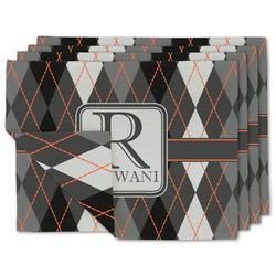 Modern Chic Argyle Double-Sided Linen Placemat - Set of 4 w/ Name and Initial