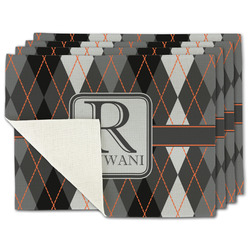 Modern Chic Argyle Single-Sided Linen Placemat - Set of 4 w/ Name and Initial