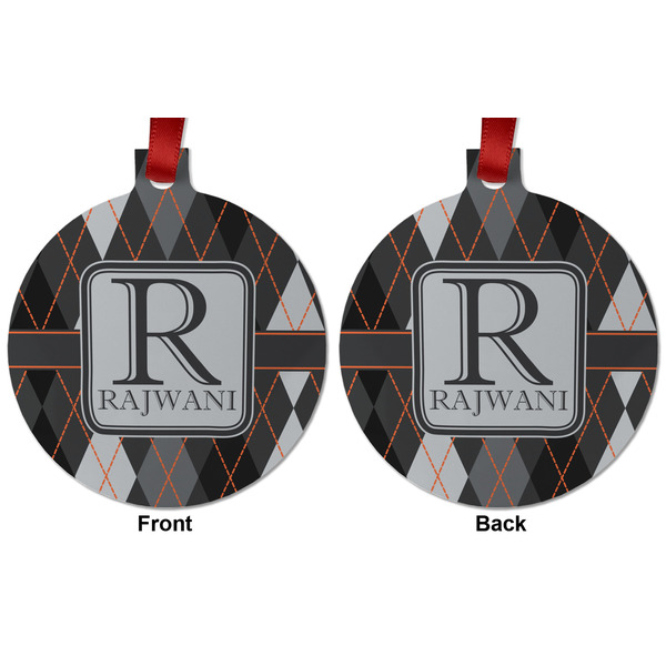 Modern Chic Argyle Metal Ball Ornament - Front and Back
