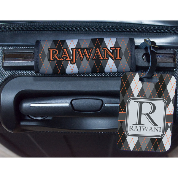 Modern Chic Argyle Metal Luggage Tag & Handle Wrap - In Context