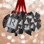 Modern Chic Argyle Metal Ornaments - Double Sided w/ Name and Initial