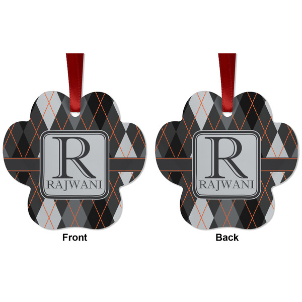 Modern Chic Argyle Metal Paw Ornament - Front and Back