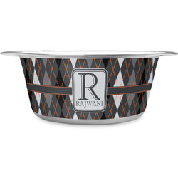 Modern Chic Argyle Stainless Steel Dog Bowl - Large (Personalized)