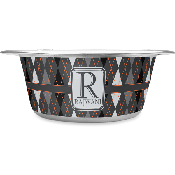 Custom Modern Chic Argyle Stainless Steel Dog Bowl (Personalized)