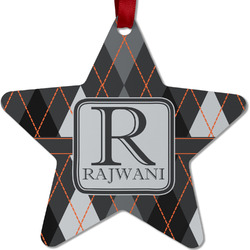 Modern Chic Argyle Metal Star Ornament - Double Sided w/ Name and Initial
