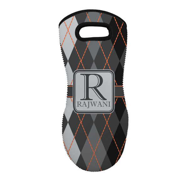 Custom Modern Chic Argyle Neoprene Oven Mitt - Single w/ Name and Initial