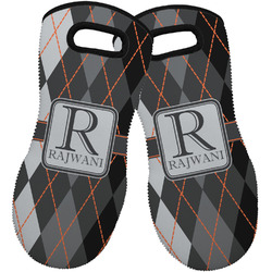 Modern Chic Argyle Neoprene Oven Mitts - Set of 2 w/ Name and Initial