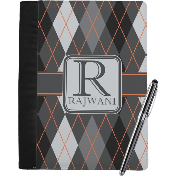 Custom Modern Chic Argyle Notebook Padfolio - Large w/ Name and Initial