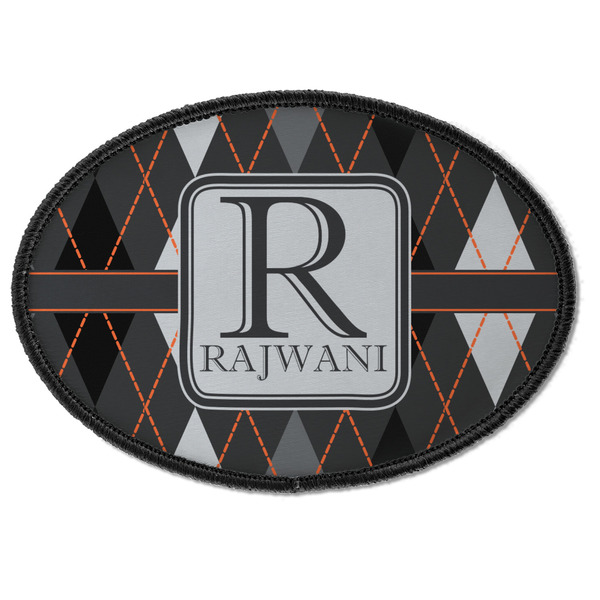 Custom Modern Chic Argyle Iron On Oval Patch w/ Name and Initial