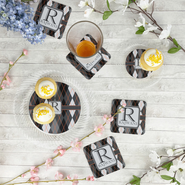 Modern Chic Argyle Paper Coasters - In Context