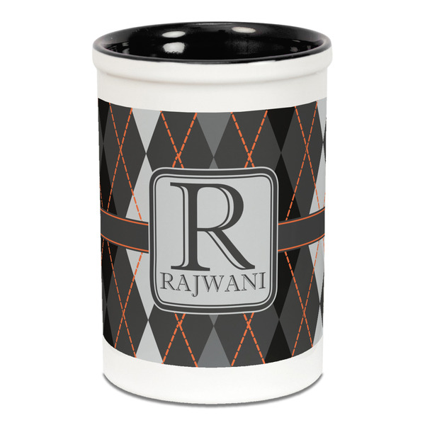 Custom Modern Chic Argyle Ceramic Pencil Holders - Black