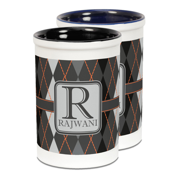 Custom Modern Chic Argyle Ceramic Pencil Holder - Large