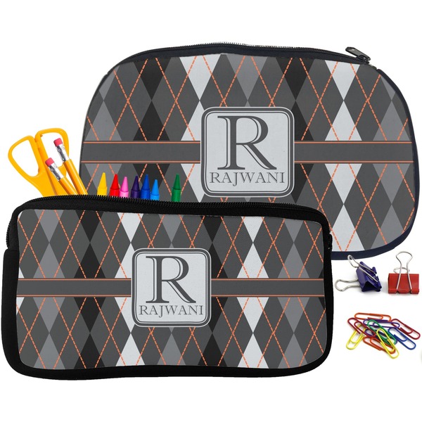 Modern Chic Argyle Pencil / School Supplies Bags Small and Medium
