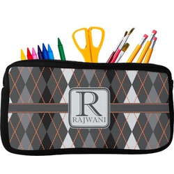 Modern Chic Argyle Neoprene Pencil Case - Small w/ Name and Initial