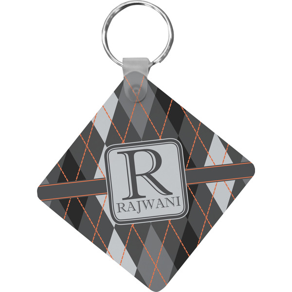 Custom Modern Chic Argyle Diamond Plastic Keychain w/ Name and Initial