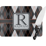 Modern Chic Argyle Rectangular Glass Cutting Board - Large - 15.25"x11.25" w/ Name and Initial