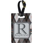 Modern Chic Argyle Plastic Luggage Tag - Rectangular w/ Name and Initial