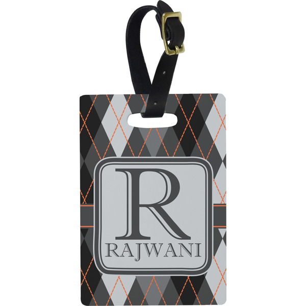 Custom Modern Chic Argyle Plastic Luggage Tag - Rectangular w/ Name and Initial
