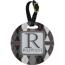Modern Chic Argyle Plastic Luggage Tag - Round (Personalized)