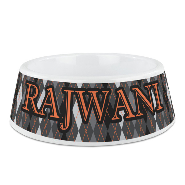Custom Modern Chic Argyle Plastic Dog Bowl - Medium (Personalized)