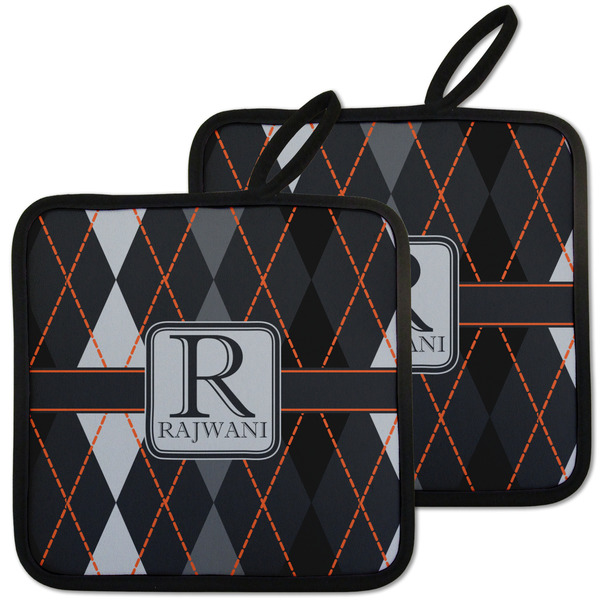 Custom Modern Chic Argyle Pot Holders - Set of 2 w/ Name and Initial