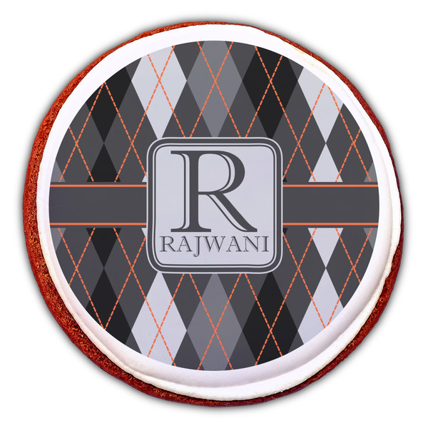 Modern Chic Argyle Printed Icing Circle - Large - On Cookie