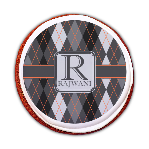 Modern Chic Argyle Printed Icing Circle - Medium - On Cookie