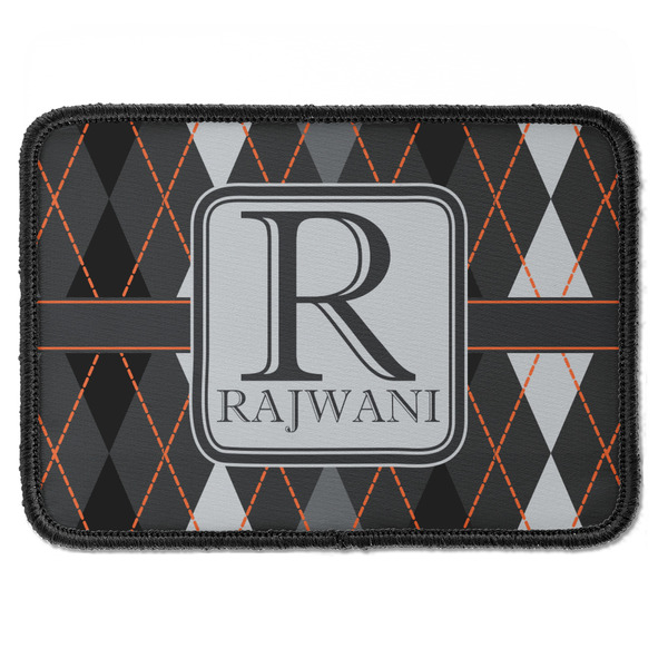 Custom Modern Chic Argyle Iron On Rectangle Patch w/ Name and Initial