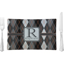 Modern Chic Argyle Rectangular Glass Lunch / Dinner Plate - Single or Set (Personalized)