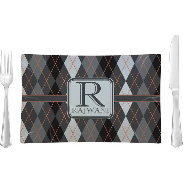 Custom Modern Chic Argyle Rectangular Glass Lunch / Dinner Plate - Single or Set (Personalized)