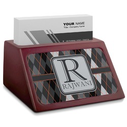 Modern Chic Argyle Red Mahogany Business Card Holder (Personalized)
