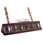 Modern Chic Argyle Red Mahogany Nameplate with Business Card Holder (Personalized)