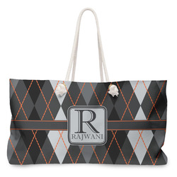 Modern Chic Argyle Large Tote Bag with Rope Handles (Personalized)