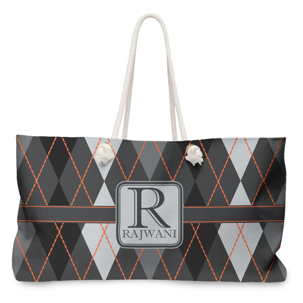 Custom Modern Chic Argyle Large Tote Bag with Rope Handles (Personalized)