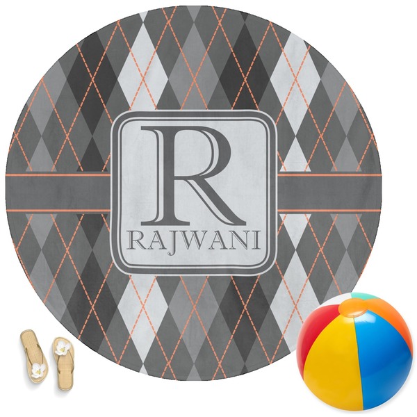 Custom Modern Chic Argyle Round Beach Towel (Personalized)
