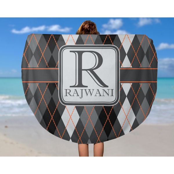 Modern Chic Argyle Round Beach Towel - In Use