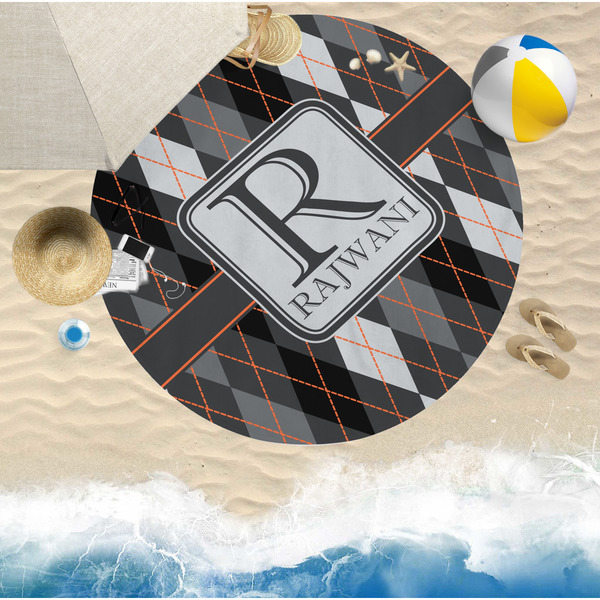 Modern Chic Argyle Round Beach Towel Lifestyle