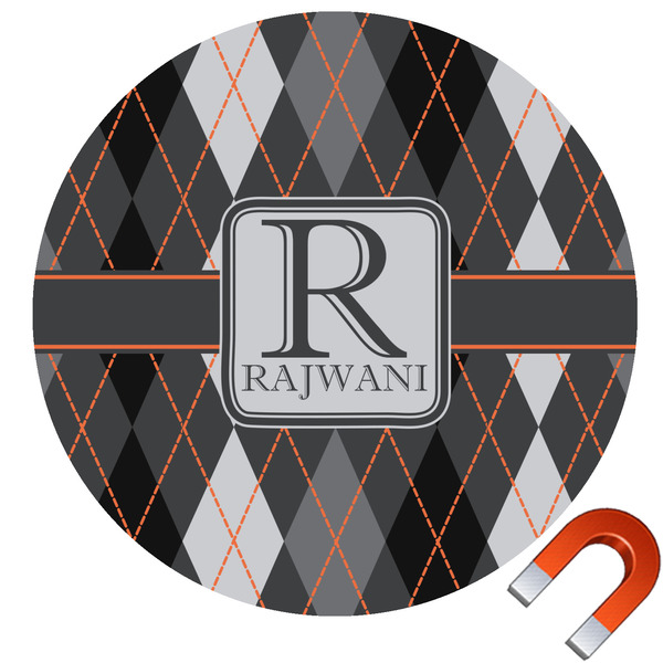 Custom Modern Chic Argyle Round Car Magnet - 10" (Personalized)