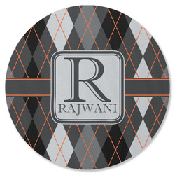 Modern Chic Argyle Round Rubber Backed Coaster (Personalized)