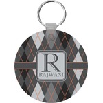 Modern Chic Argyle Round Plastic Keychain (Personalized)