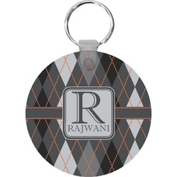 Modern Chic Argyle Round Plastic Keychain (Personalized)