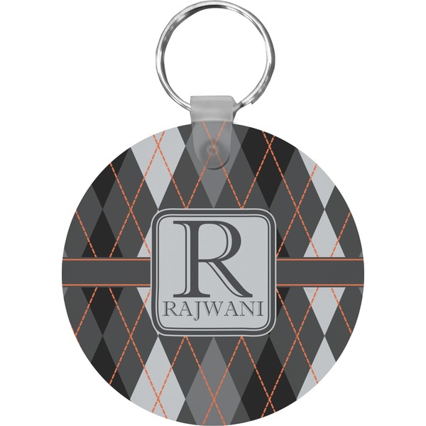 Custom Modern Chic Argyle Round Plastic Keychain (Personalized)