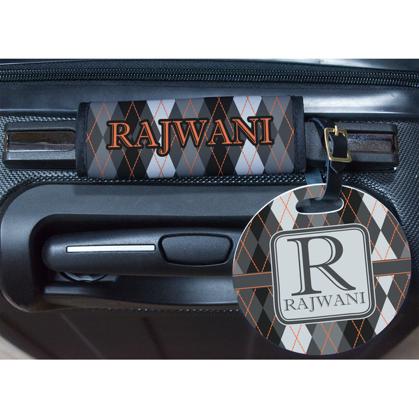 Modern Chic Argyle Round Luggage Tag & Handle Wrap - In Context