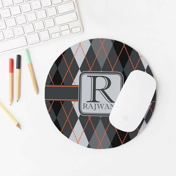 Modern Chic Argyle Round Mousepad - LIFESTYLE 2
