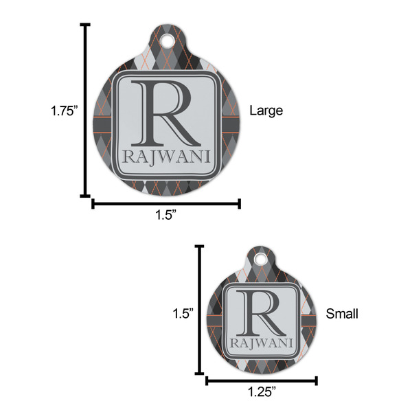 Modern Chic Argyle Round Pet ID Tag - Large - Comparison Scale