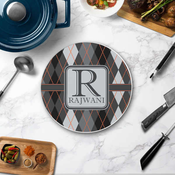 Modern Chic Argyle Round Stone Trivet - In Context View