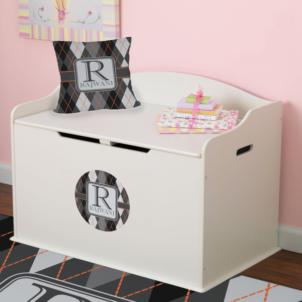 Modern Chic Argyle Round Wall Decal on Toy Chest