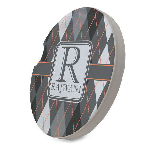 Modern Chic Argyle Sandstone Car Coaster - STANDING ANGLE