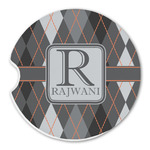 Modern Chic Argyle Sandstone Car Coaster - Single (Personalized)